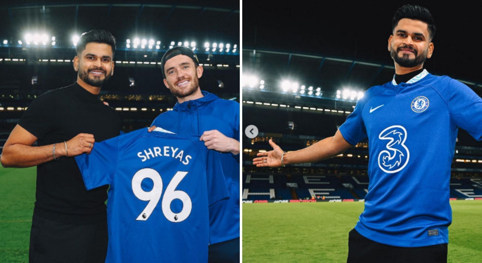 Chelsea left-back Ben Chilwell gifts a jersey to Shreyas Iyer. 📸: Chelsea  . . #ShreyasIyer #Chelsea #Cricket #Football #CricTracker