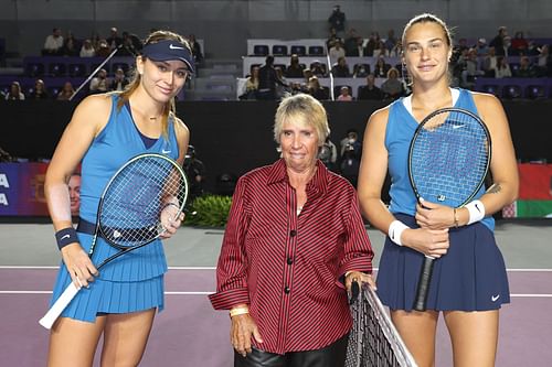 Paula Badosa and Aryna Sabalenka at the 2021 WTA Finals.