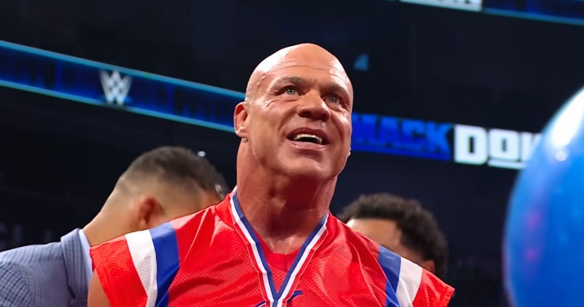 Kurt Angle during his 54th birthday celebration on SmackDown in December 2022.