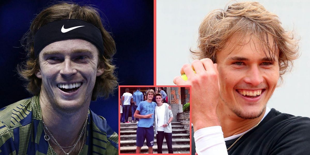 Andrey Rublev and Alexander Zverev during junior years (inset)