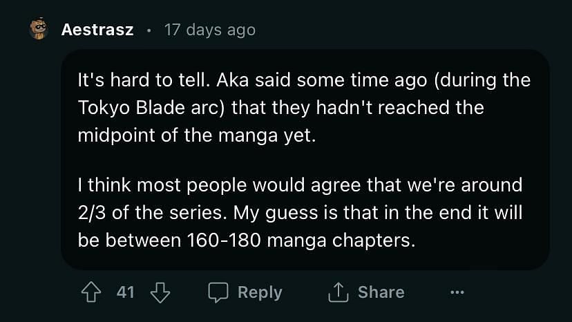 Screenshot from Reddit of a fan discussing the status of the manga. (Image via Reddit)