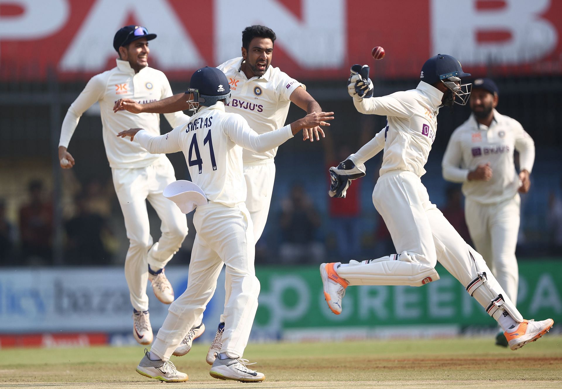 Indian off-spinner Ravichandran Ashwin celebrates a wicket with his teammates. (Pic: Getty Images)