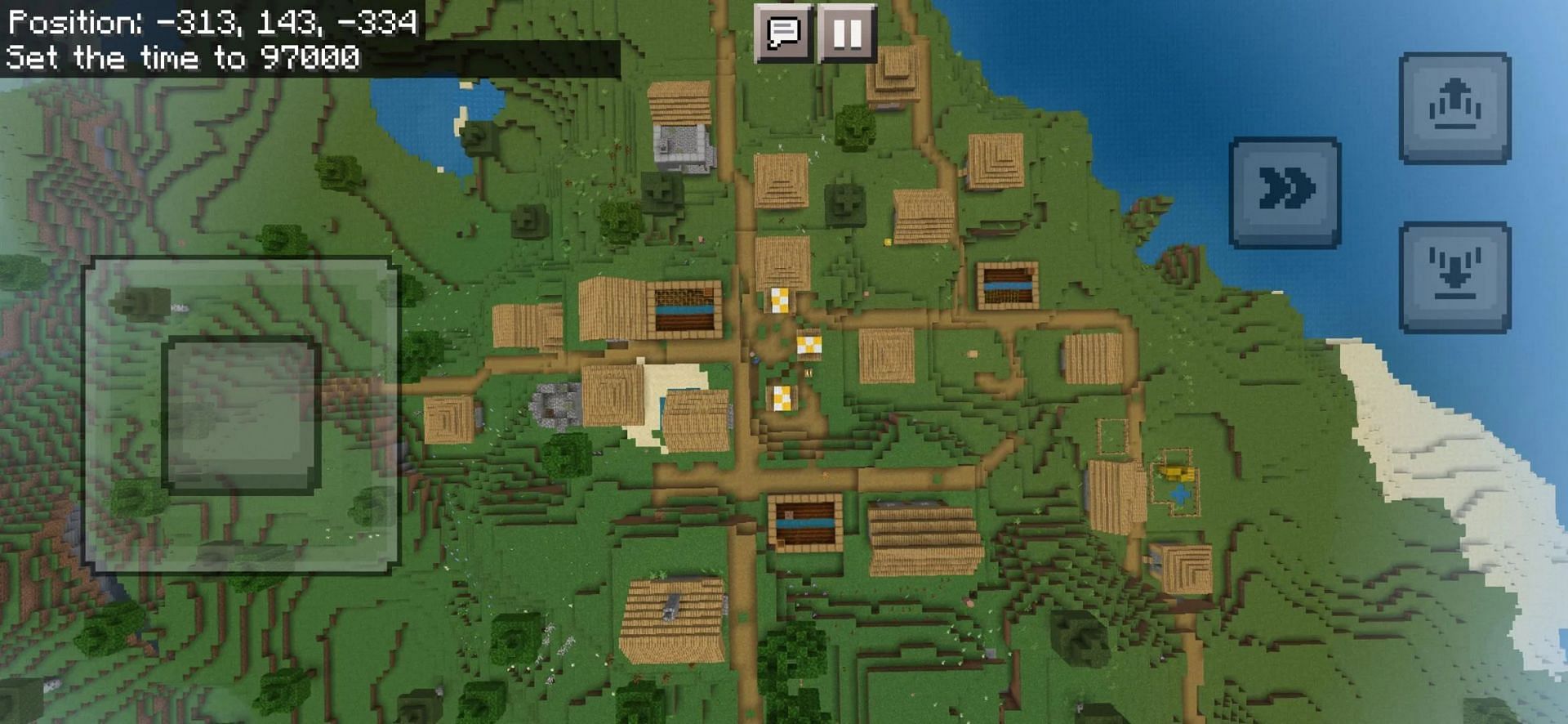 Top view of the village at spawn (Image via u/sandcolonel on Reddit)
