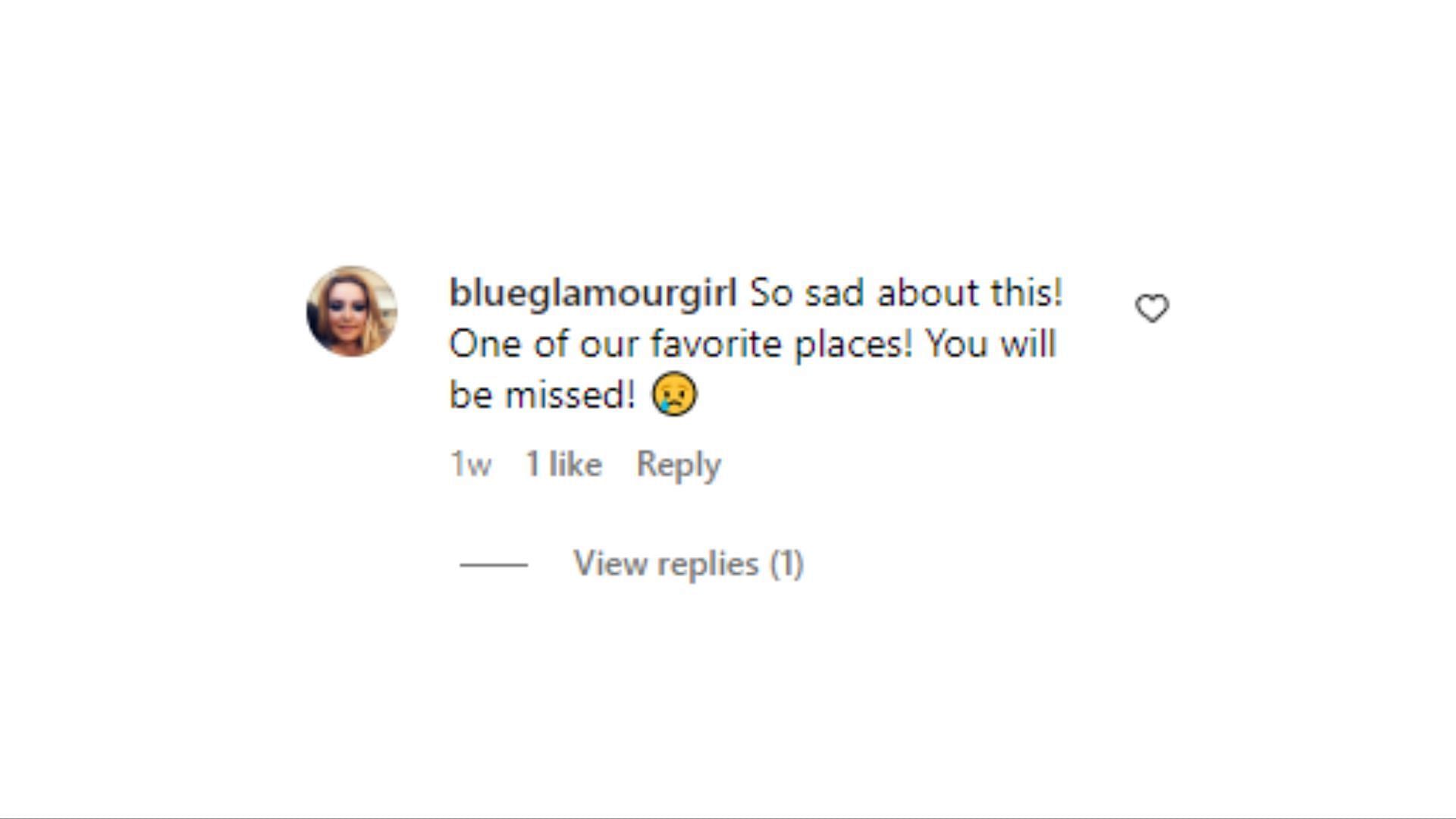 comment by the user @blueglamourgirl on Instagram (Image via Instagram)