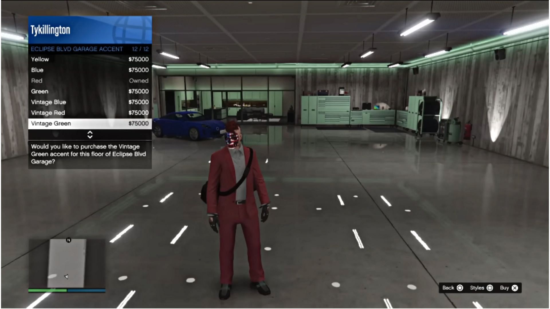 50 Car Garage customization menu (Image via YouTube/Tylarious)