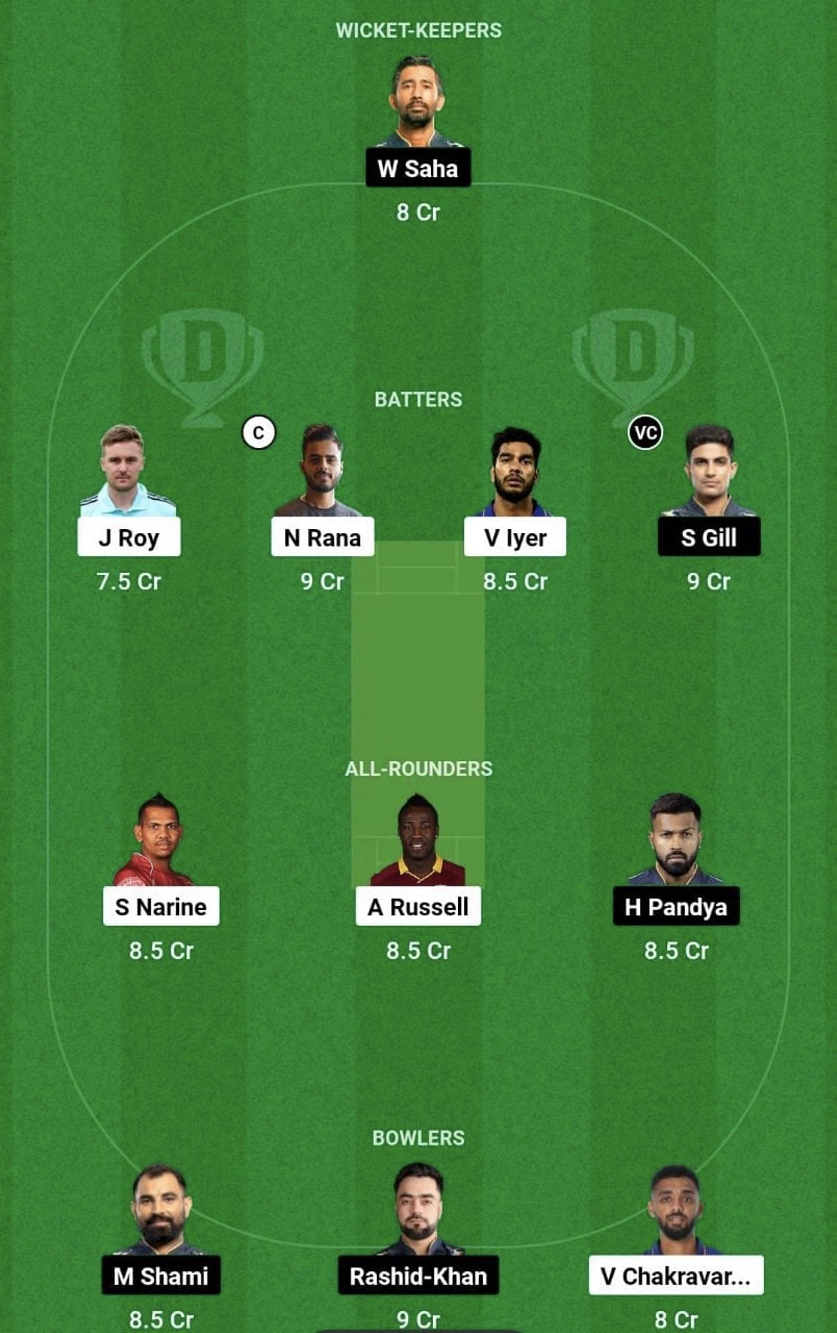 KKR vs GT Dream11 Prediction Team, Head To Head League