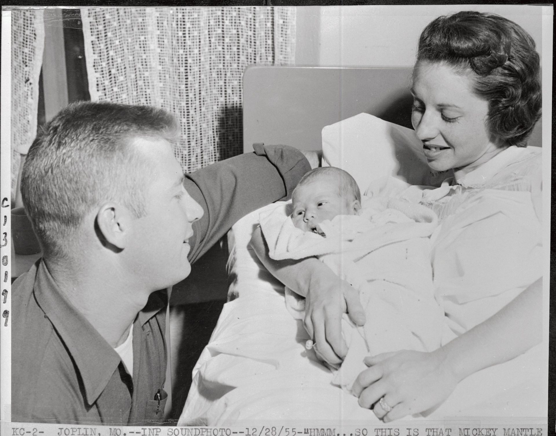 Mickey Mantle and Merlyn Mantle with their newborn baby