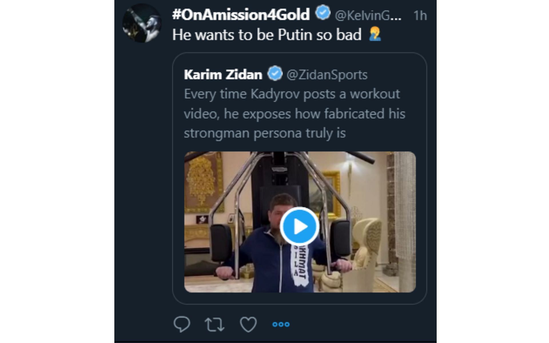 Kelvin Gastelum&#039;s tweet about Ramzan Kadyrov [Image courtesy: @OnAmission4Gold