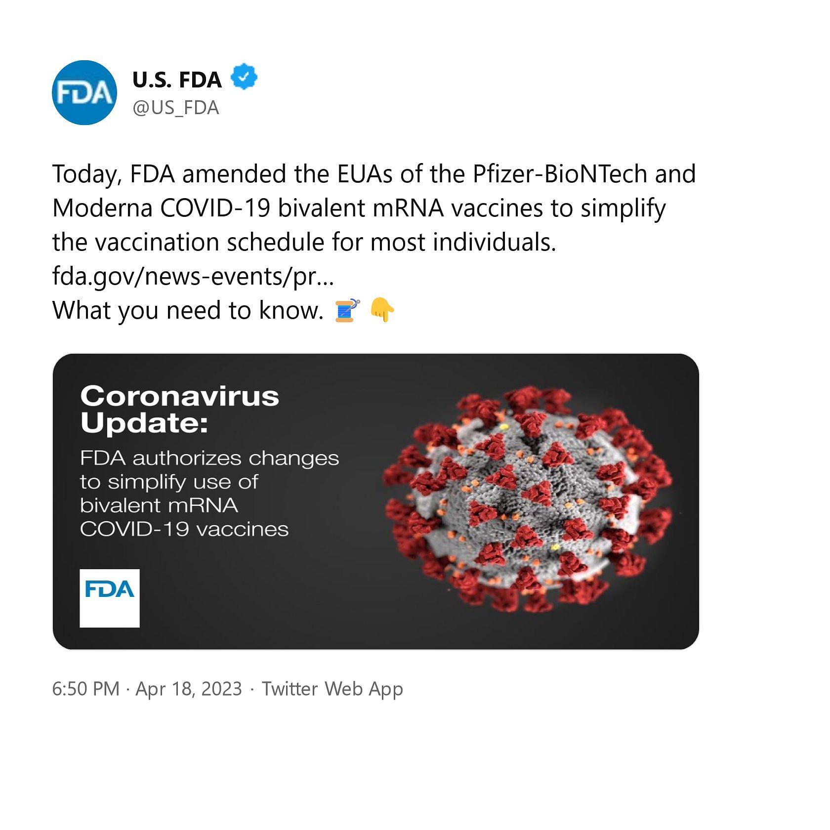 FDA now approves the bivalent vaccines for emergency use. (Image via Twitter/FDA)