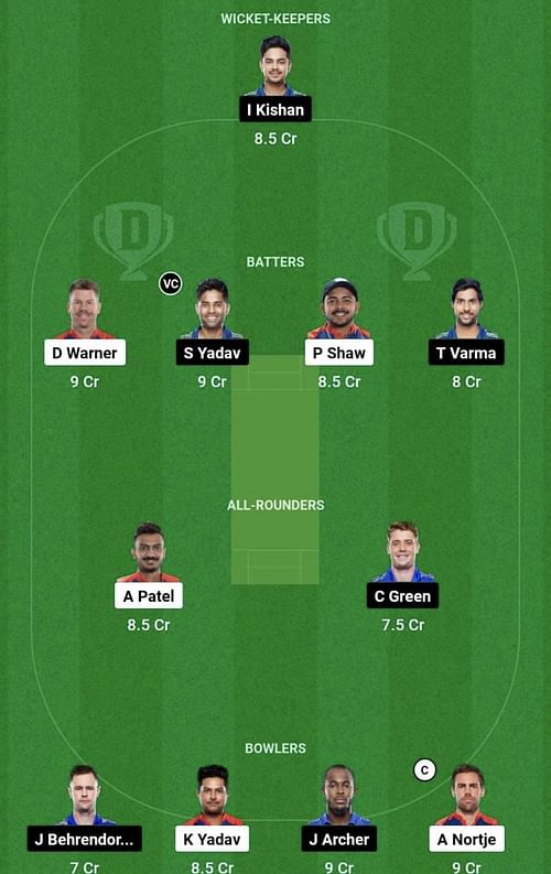 DC vs MI Dream11 Prediction Team, Head To Head League