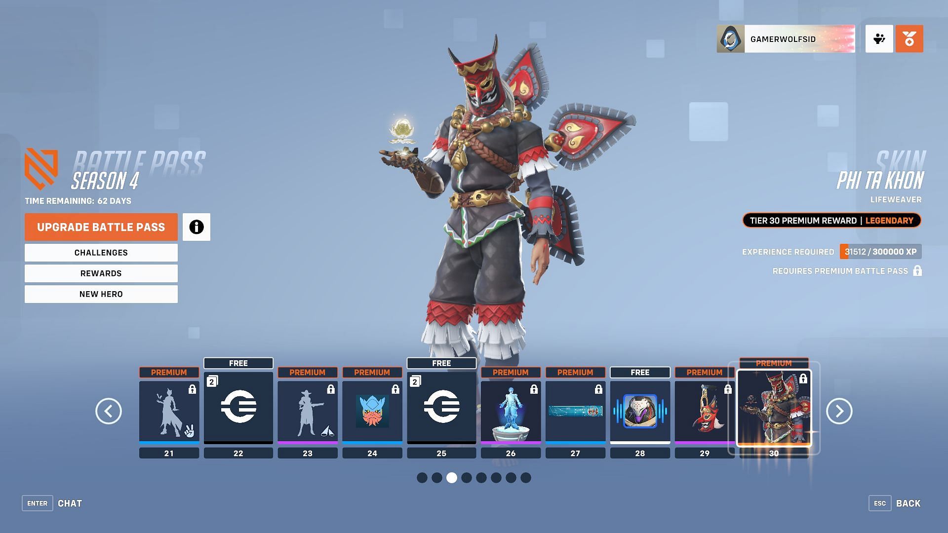 Battle Pass rewards for tiers 21-30 (Screenshot from Overwatch 2)