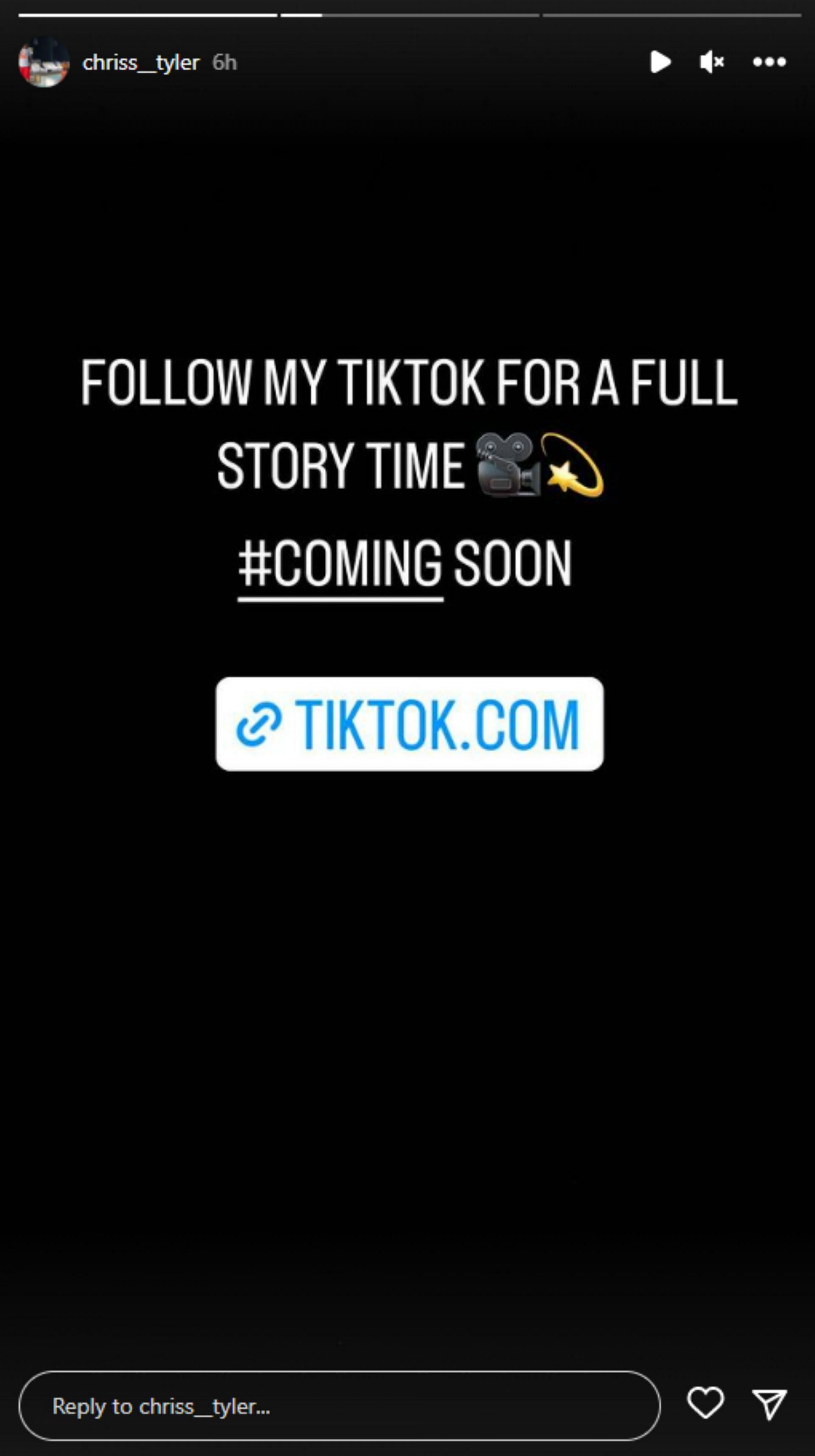 Christopher G takes to Instagram to inform followers that he will address the matter on TikTok (Image via chriss__tyler/ Instagram)