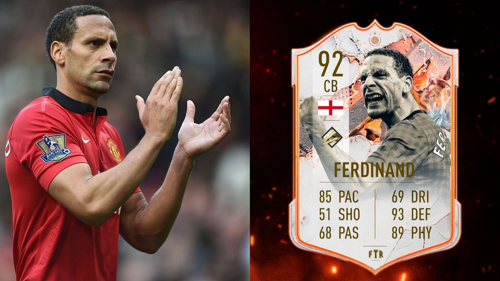 Rio Ferdinand&rsquo;s rumored Trophy Titans card could have very high demand in FIFA 23 Ultimate Team (Images via The Independent, Twitter/FTR)