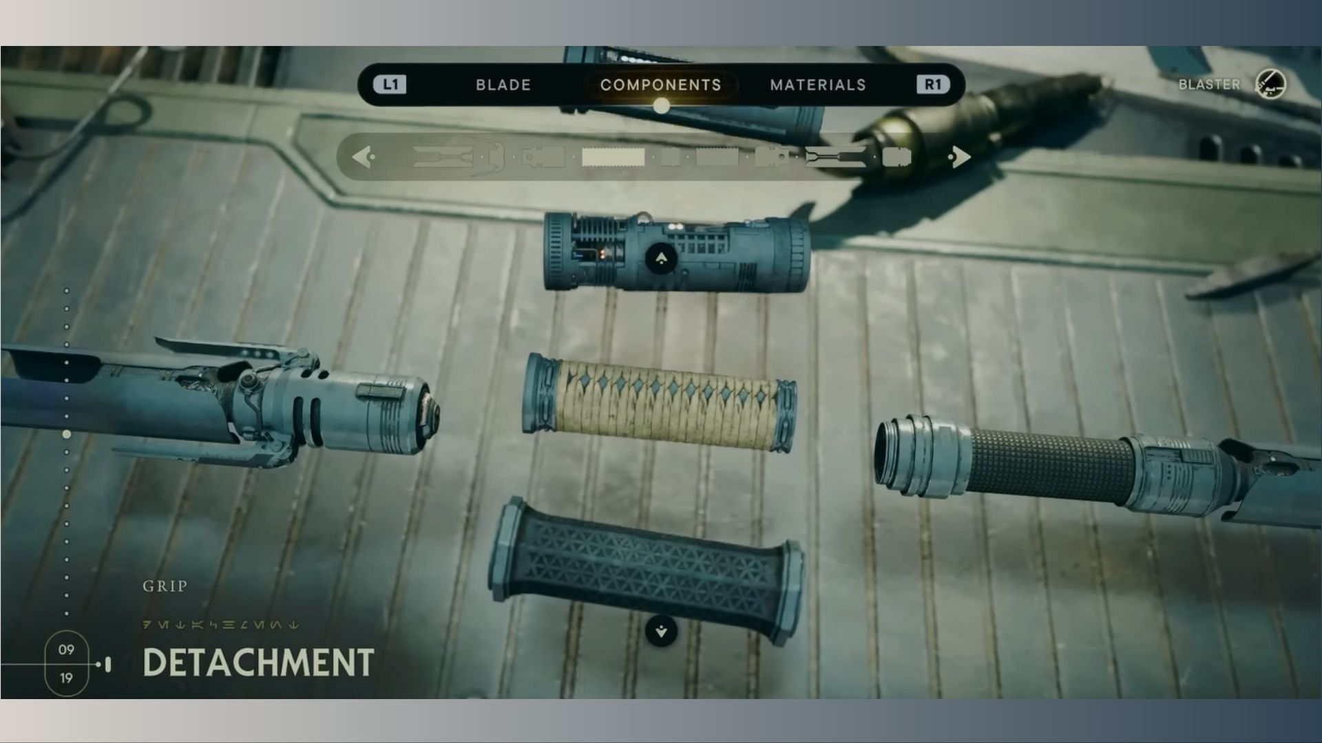 Various Component options in Star Wars Jedi Survivor (Image via Respawn Entertainment)