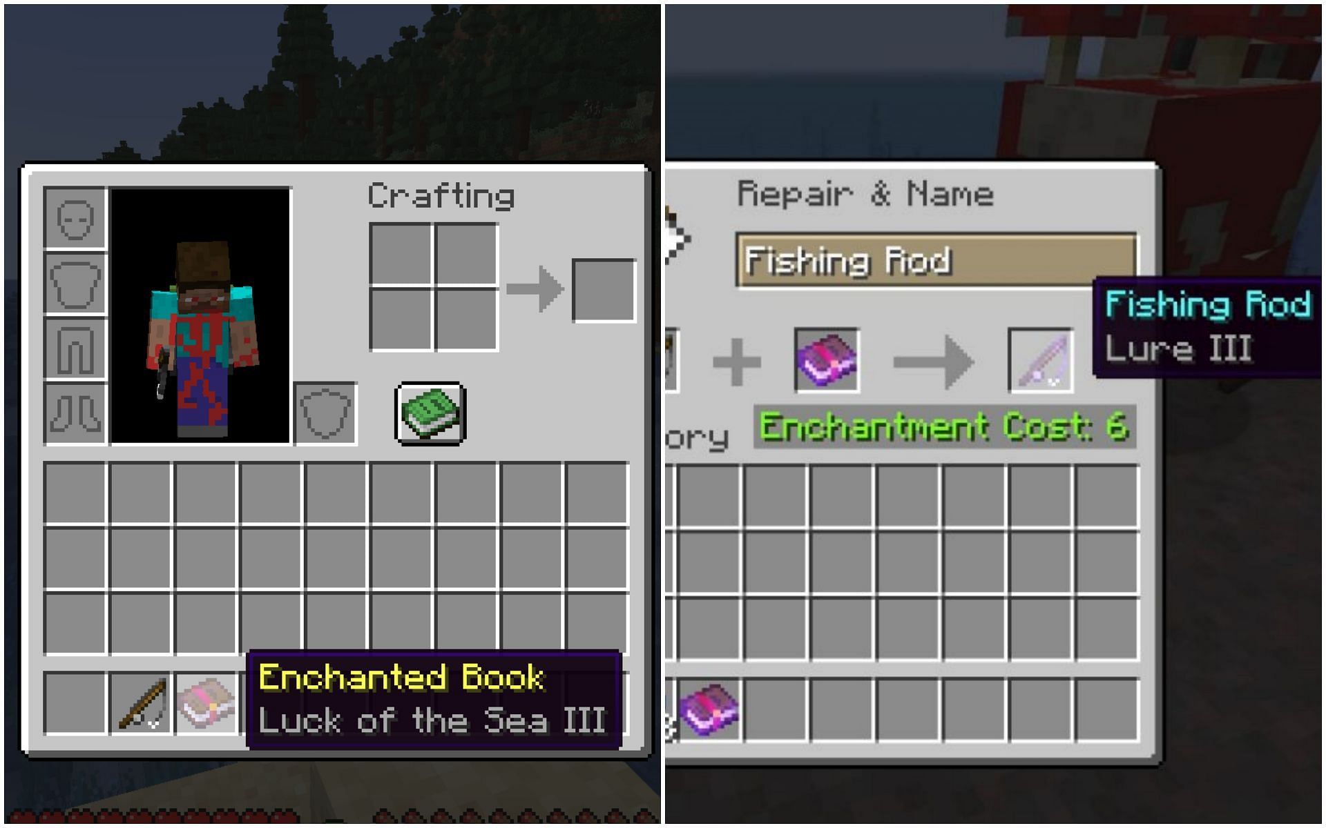 There are two major types of enchantments for fishing in Minecraft (Image via Sportskeeda)