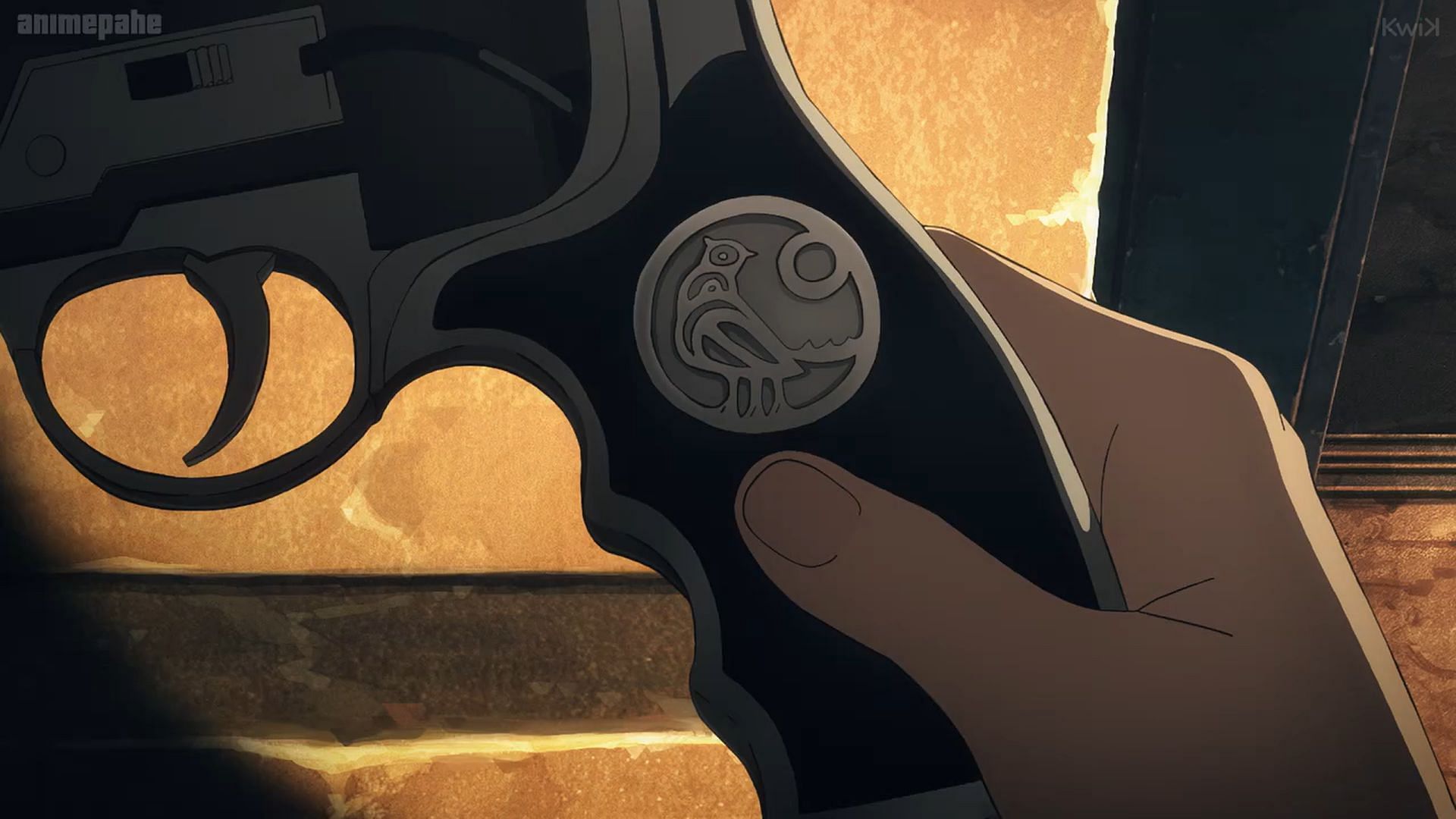 The insignia on the gun that Kiruko and Maru want to investigate (Image via Productions IG)