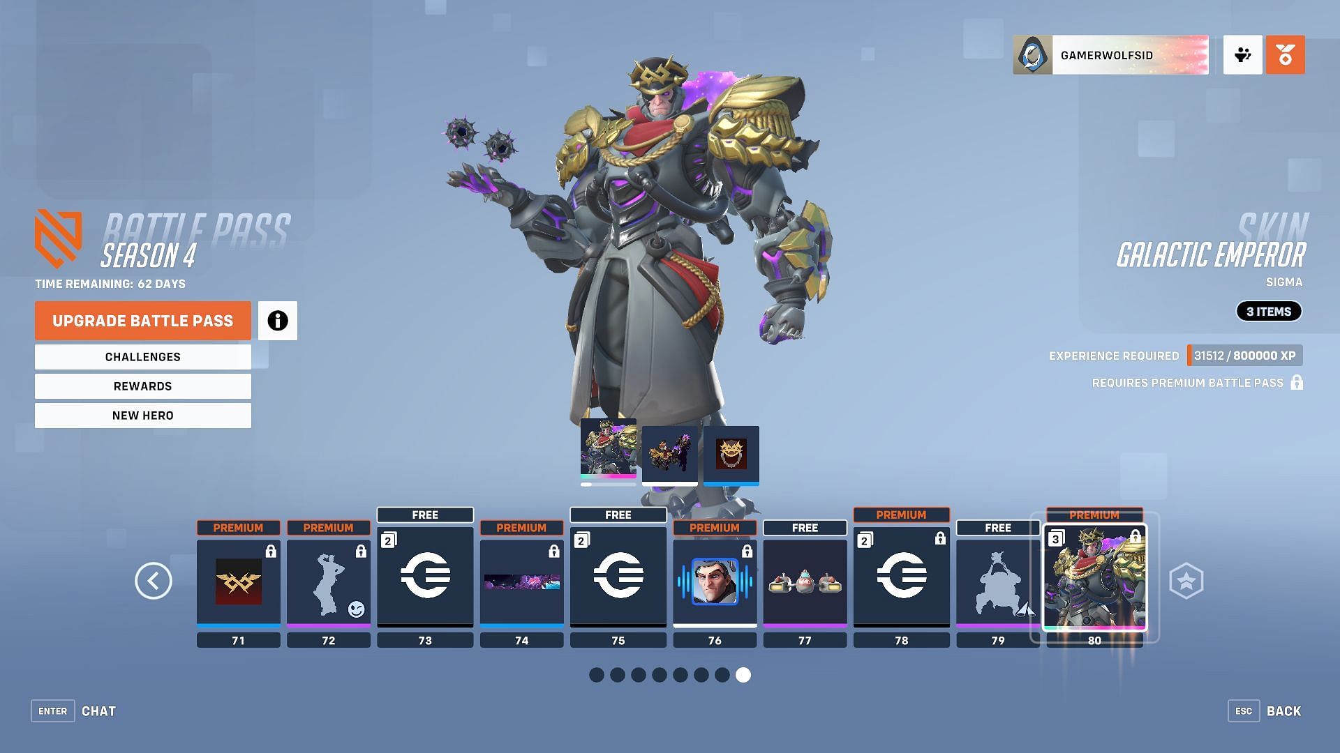 Battle Pass rewards for tiers 71-80 (Screenshot from Overwatch 2)