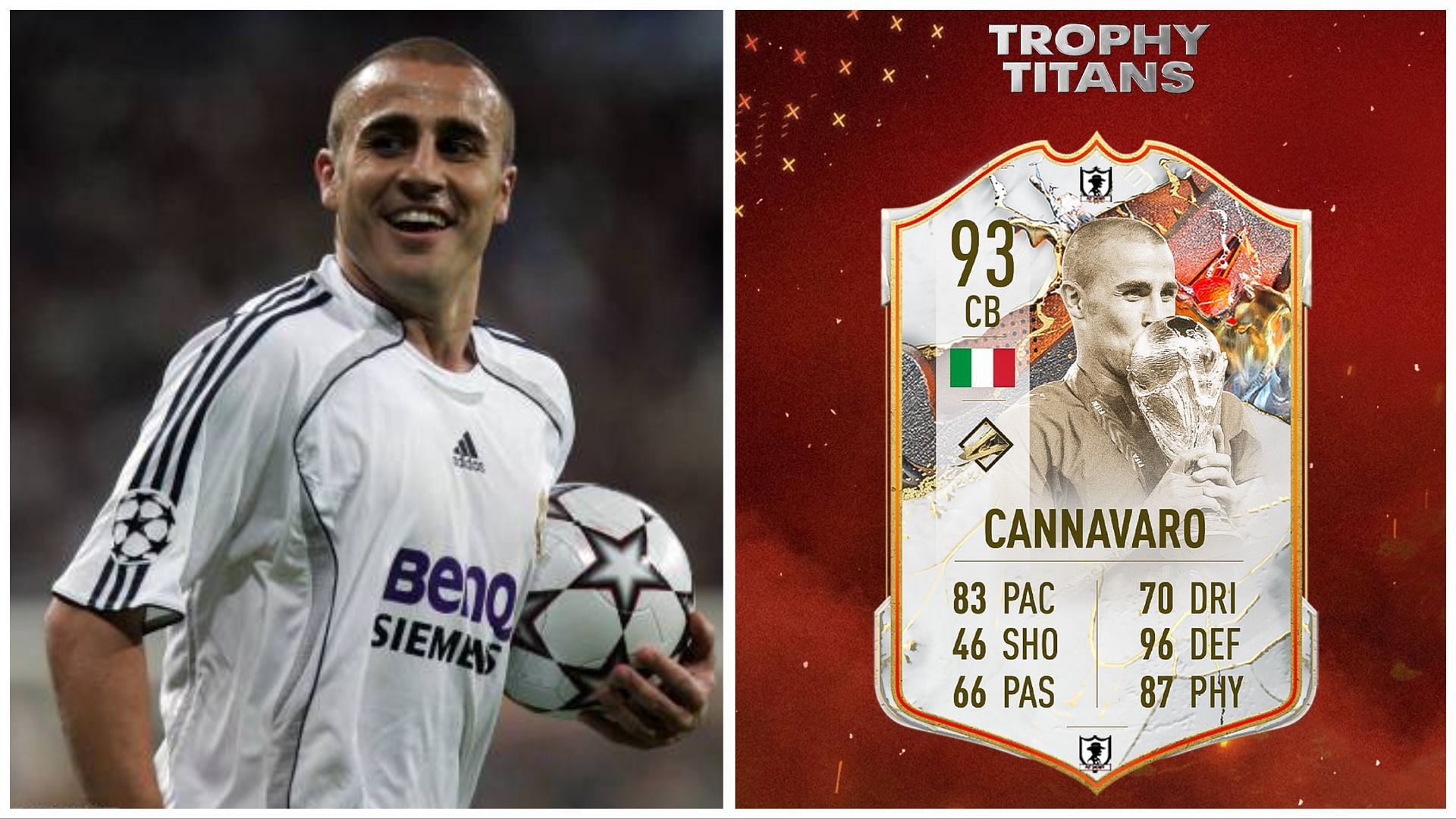 Trophy Titans Cannavaro has been leaked (Images via Getty and Twitter/FUT Sheriff)