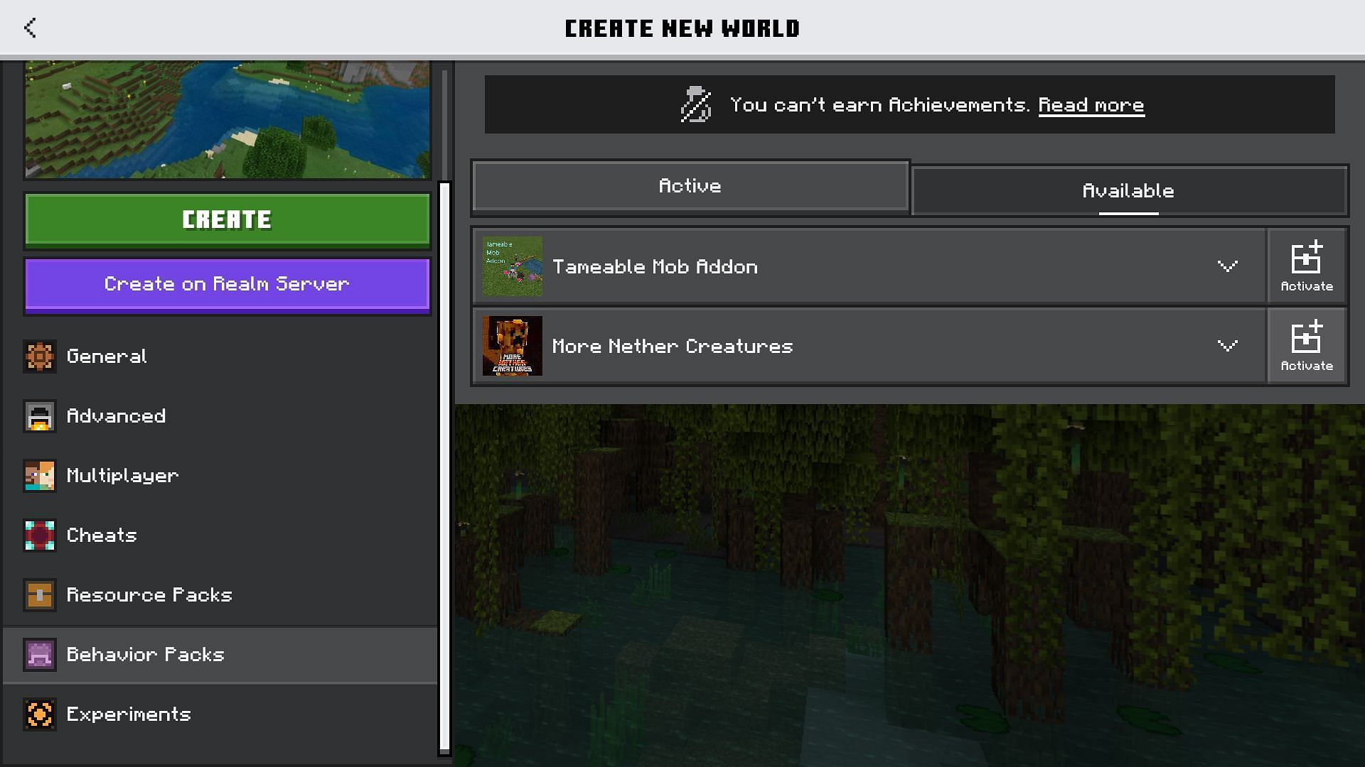 Activate the behavior pack for each world before creating it in Minecraft Bedrock Edition (Image via Mojang)