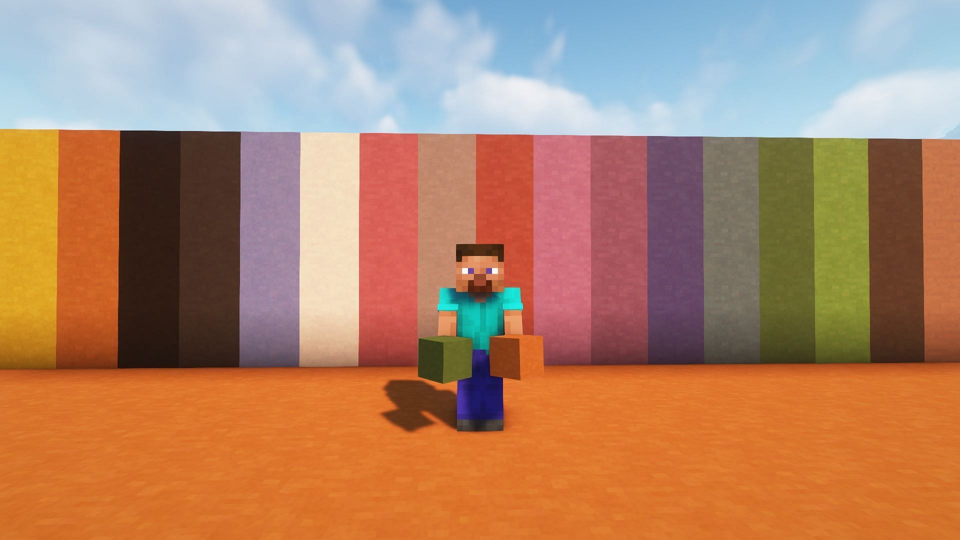 Steve standing in front of a wall of terracotta (Image via Mojang)