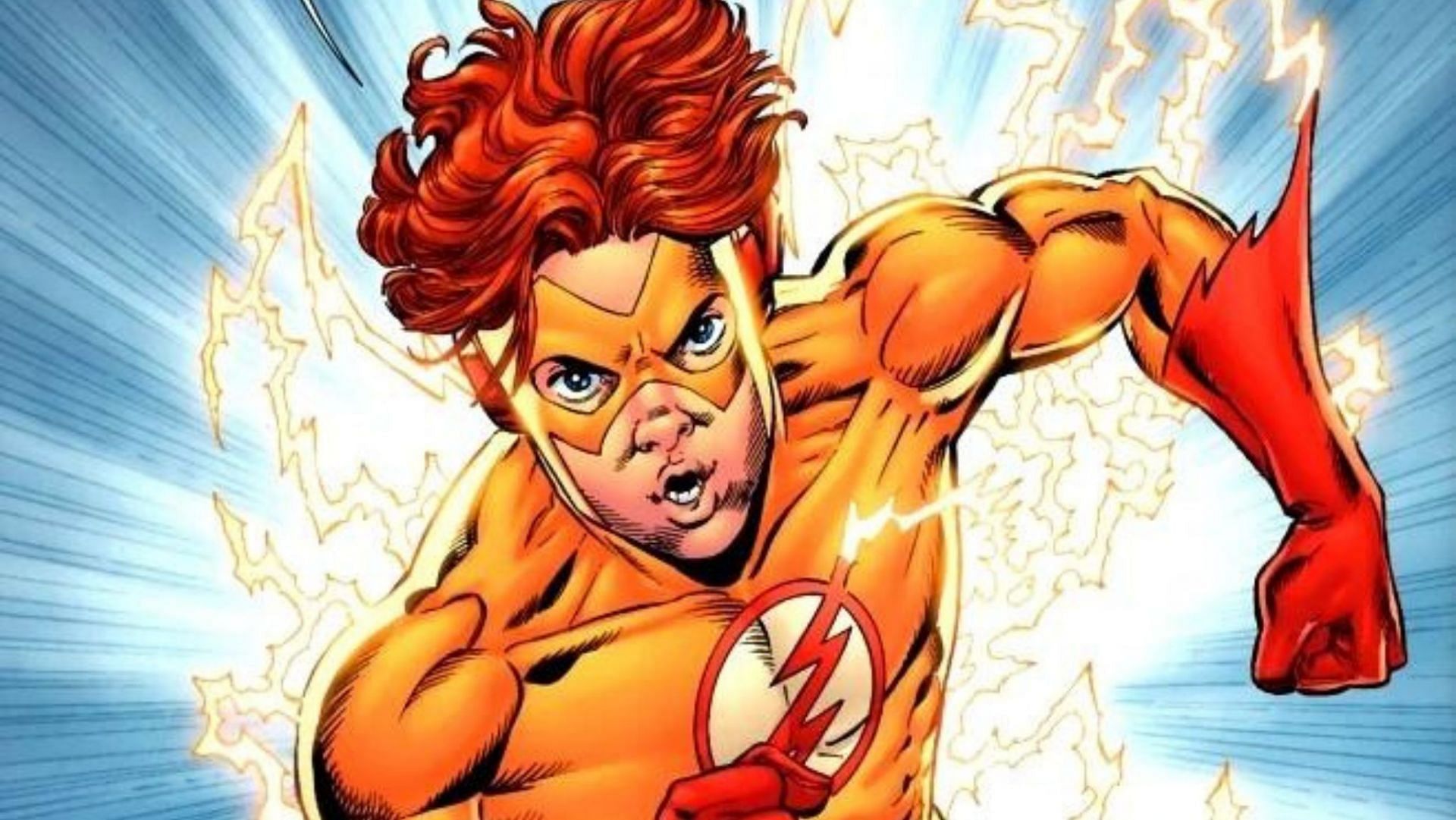 Kid Flash, aka Wally West, races through the streets with lightning speed (Image via DC Comics)