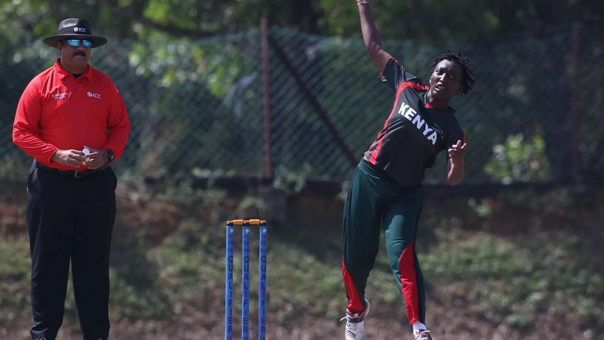 Esther Wachira bowling during a match, Courtesy: ICC Cricket