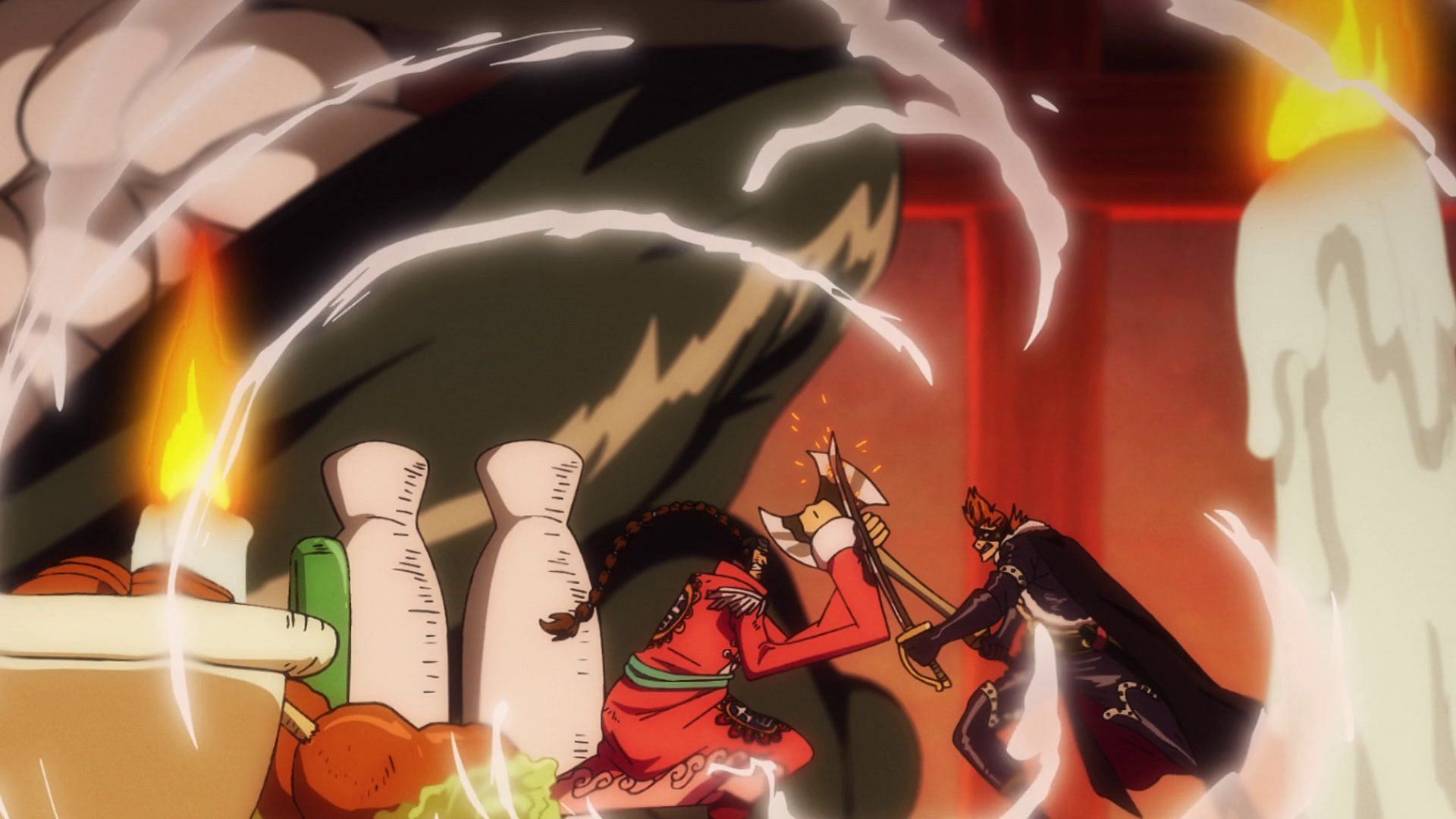 Drake attacking Apoo in One Piece episode 1057 (Image via Toei Animation)
