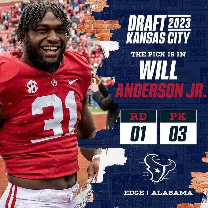 NFL on ESPN on X: With the third pick in the 2023 #NFLDraft, the Texans  select Will Anderson Jr. 