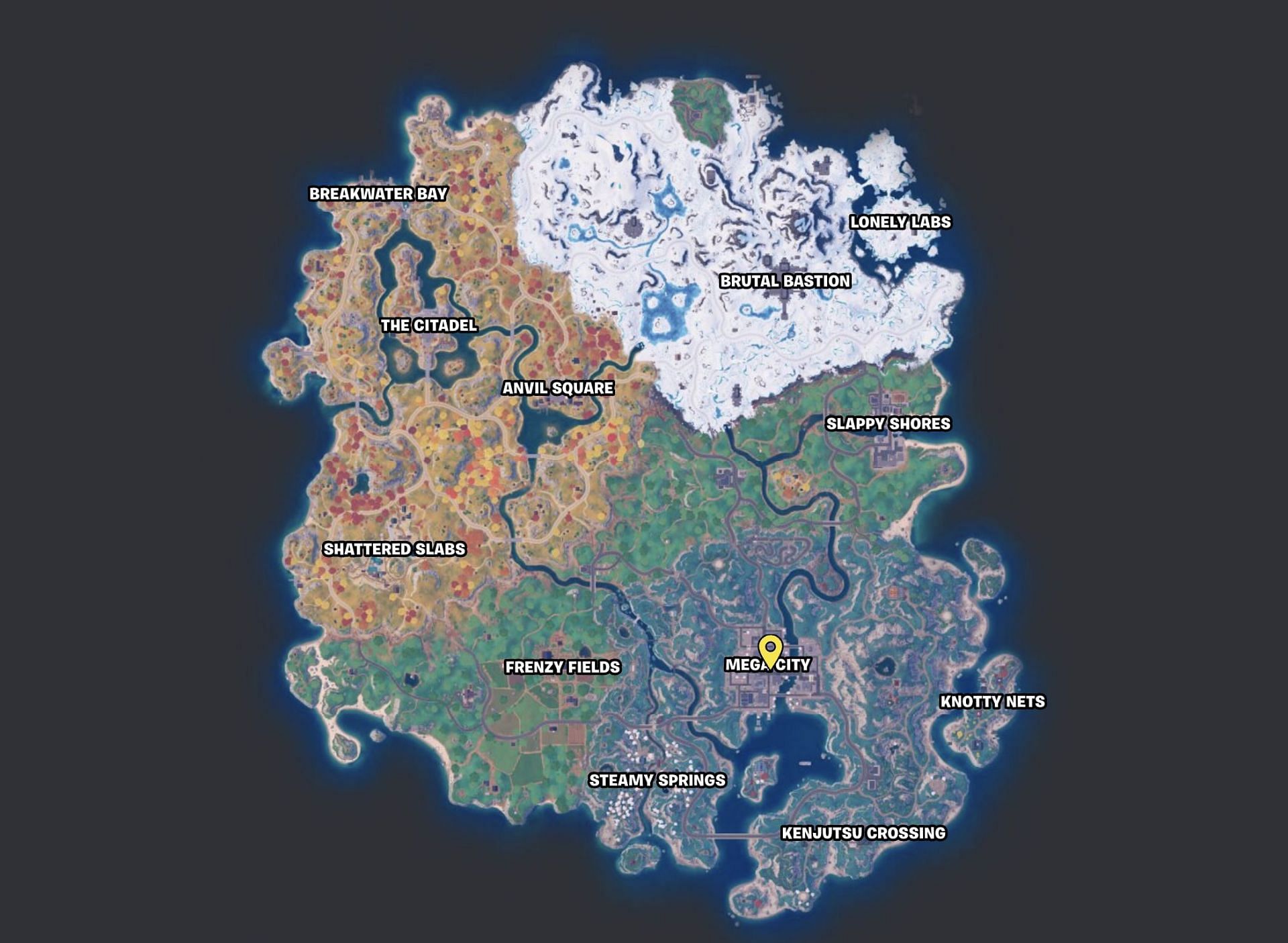 Aim for Mega City from the bus (Image via Fortnite.GG)