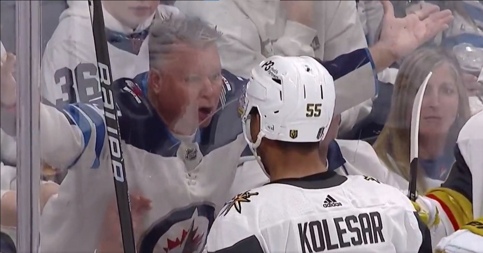 Keegan Kolesar has intense stare down contest with Jets fan after scoring Knights