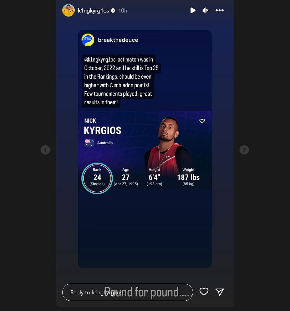 Nick Kyrgios' Instagram story