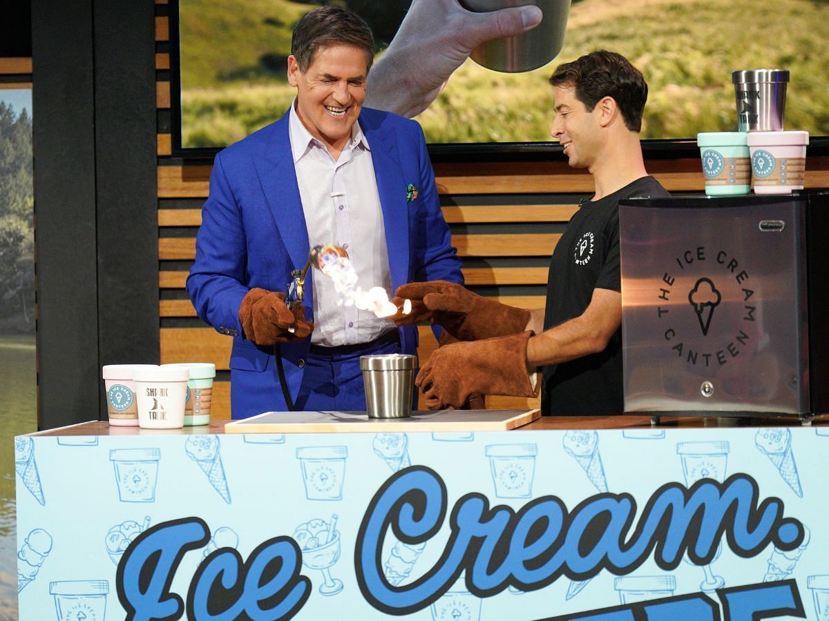 Mark Cuban with Ice Cream Canteen founder Jordan Stern on Shark Tank