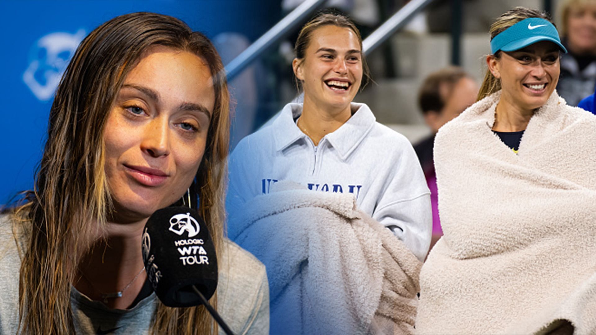 Paula Badosa(left) and Aryna Sabalenka with Elena Rybakina(right)