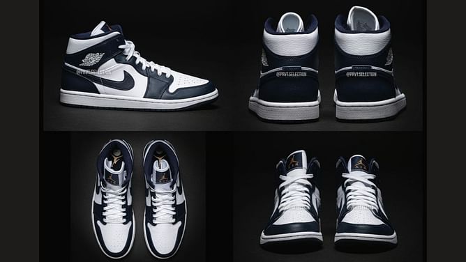 4 shoes like Nike Air Jordan 1 Mid "White Metallic Gold Obsidian"
