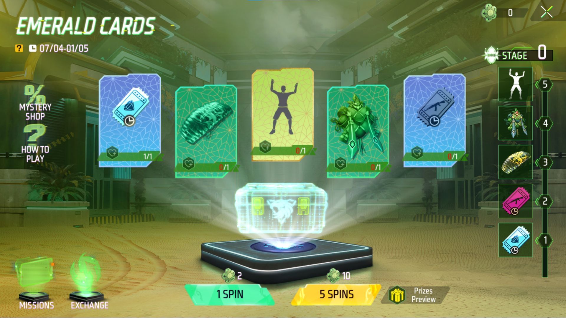 Emerald Cards में स्टेज के आधार पर आइटम मिलेंगे (Image via Garena)