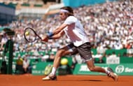 Rublev in action during the finals of the 2023 Rolex Monte-Carlo Masters