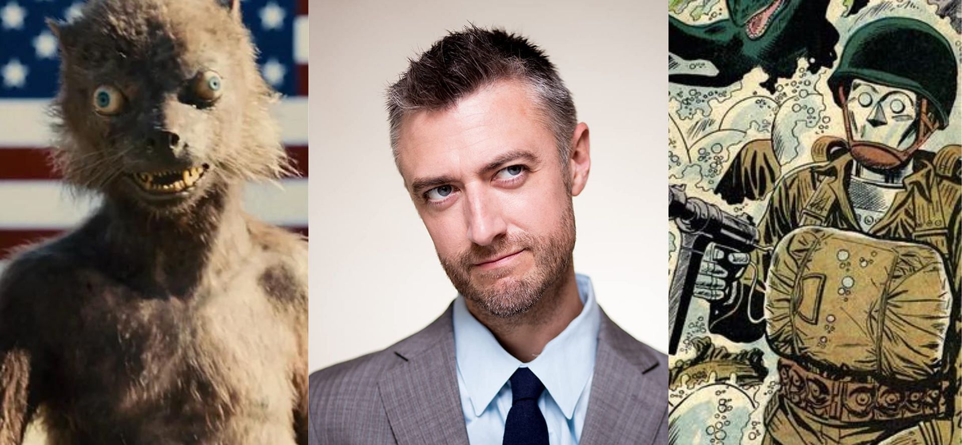 Sean Gunn will pull double duty as Weasel and G.I. Robot in Creature Commandos (Images via IMDb, DC)