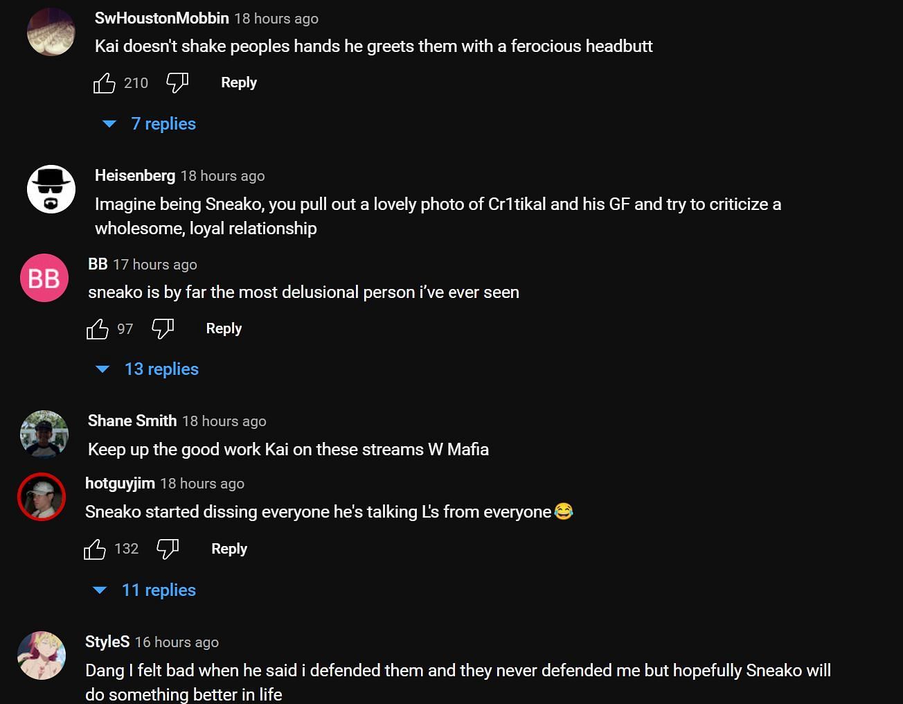 Fans troll Sneako in the comments (Image via Kai Cenat Live YouTube)