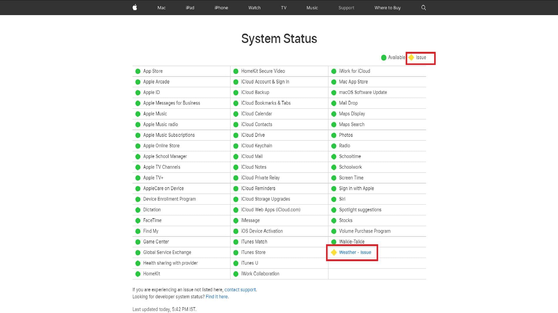 System status for Apple gadgets and widgets (Image via apple.com)