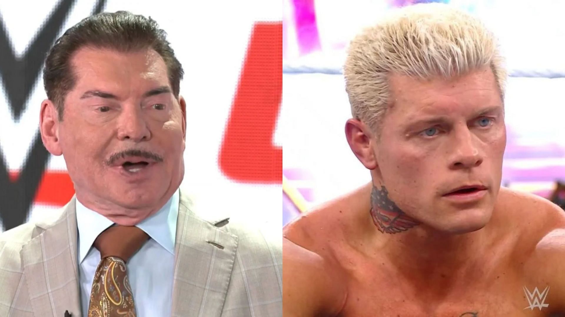 WWE Executive Chairman Vince McMahon (left) and Cody Rhodes (right)