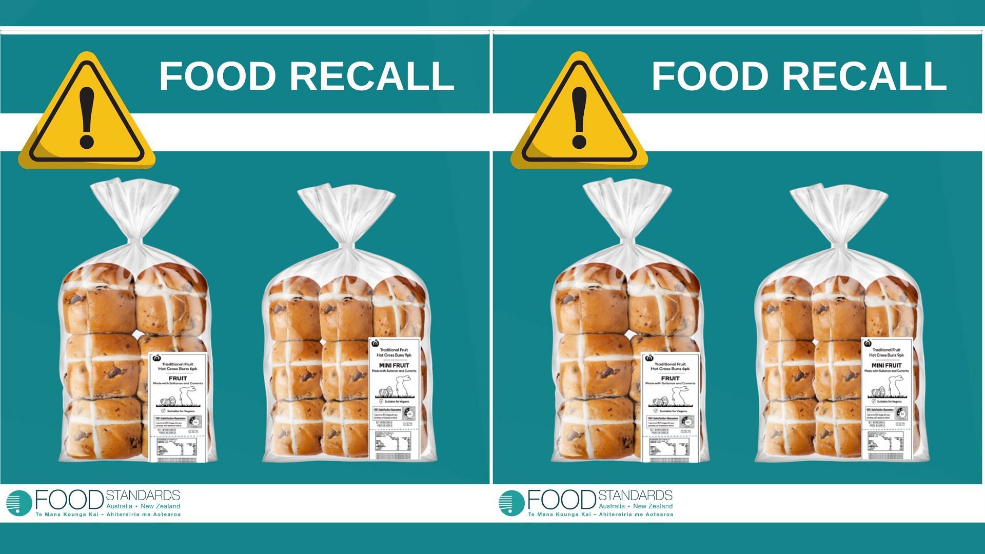 Consumption of contaminated Woolworths hot cross buns can pose severe to life-threatening health risks (Image via Food Standards Australia)