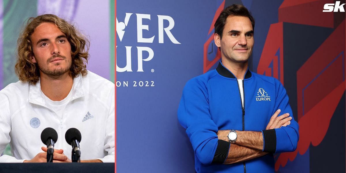 Stefanos Tsitsipas (L) and Roger Federer (R)