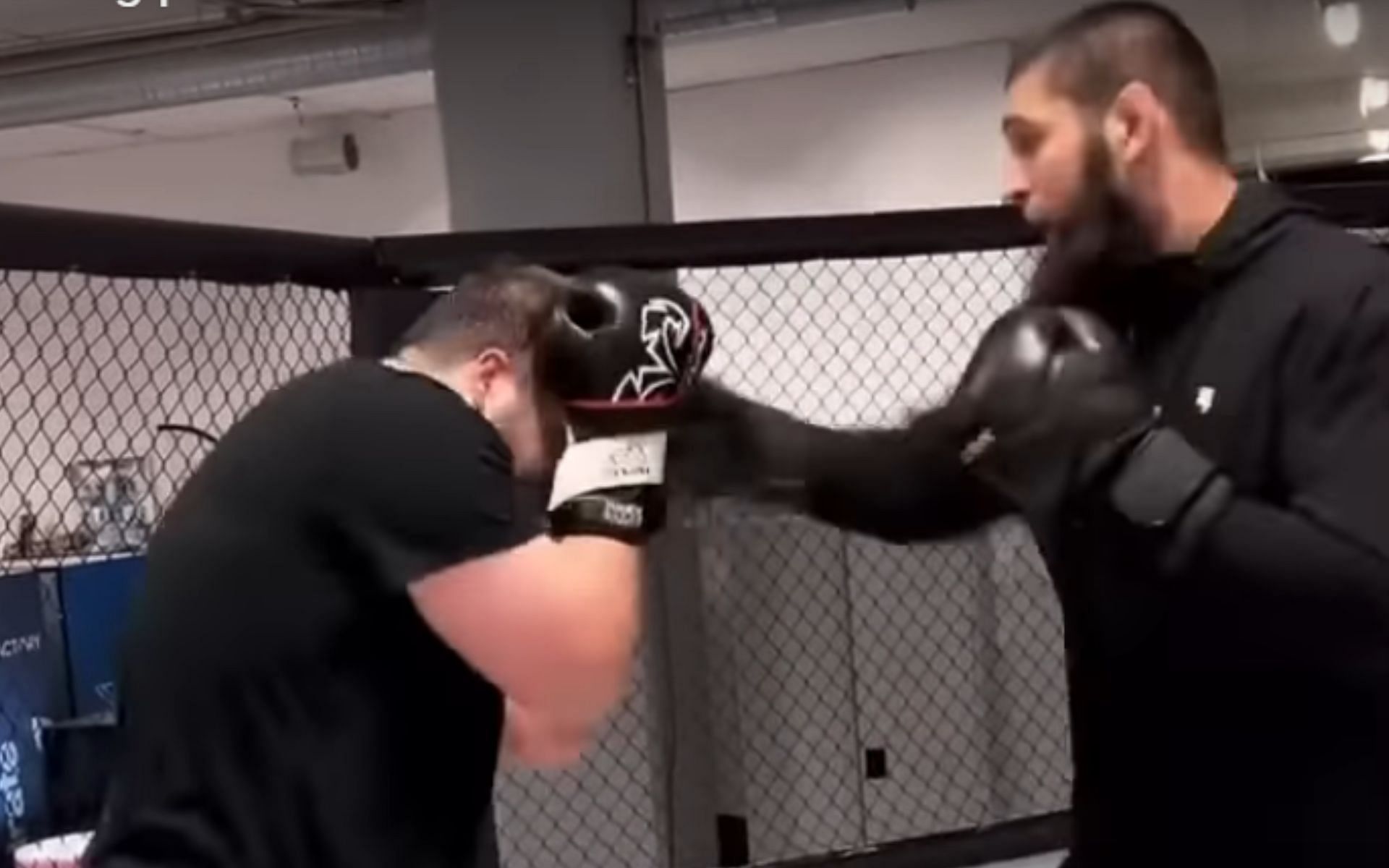 Khamzat Chimaev in sparring against an unknown training partner [Image Credit: youtube.com/TheMacLife]