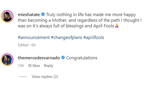 Mercedes Varnado aka Sasha Banks' comment under Miesha Tate's post