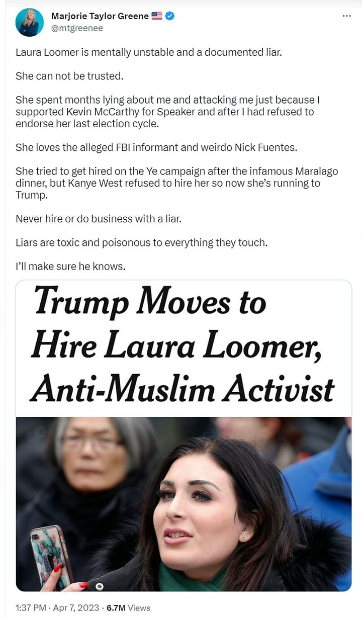 Who is Laura Loomer? Marjorie Taylor Greene clash explored amid reports ...