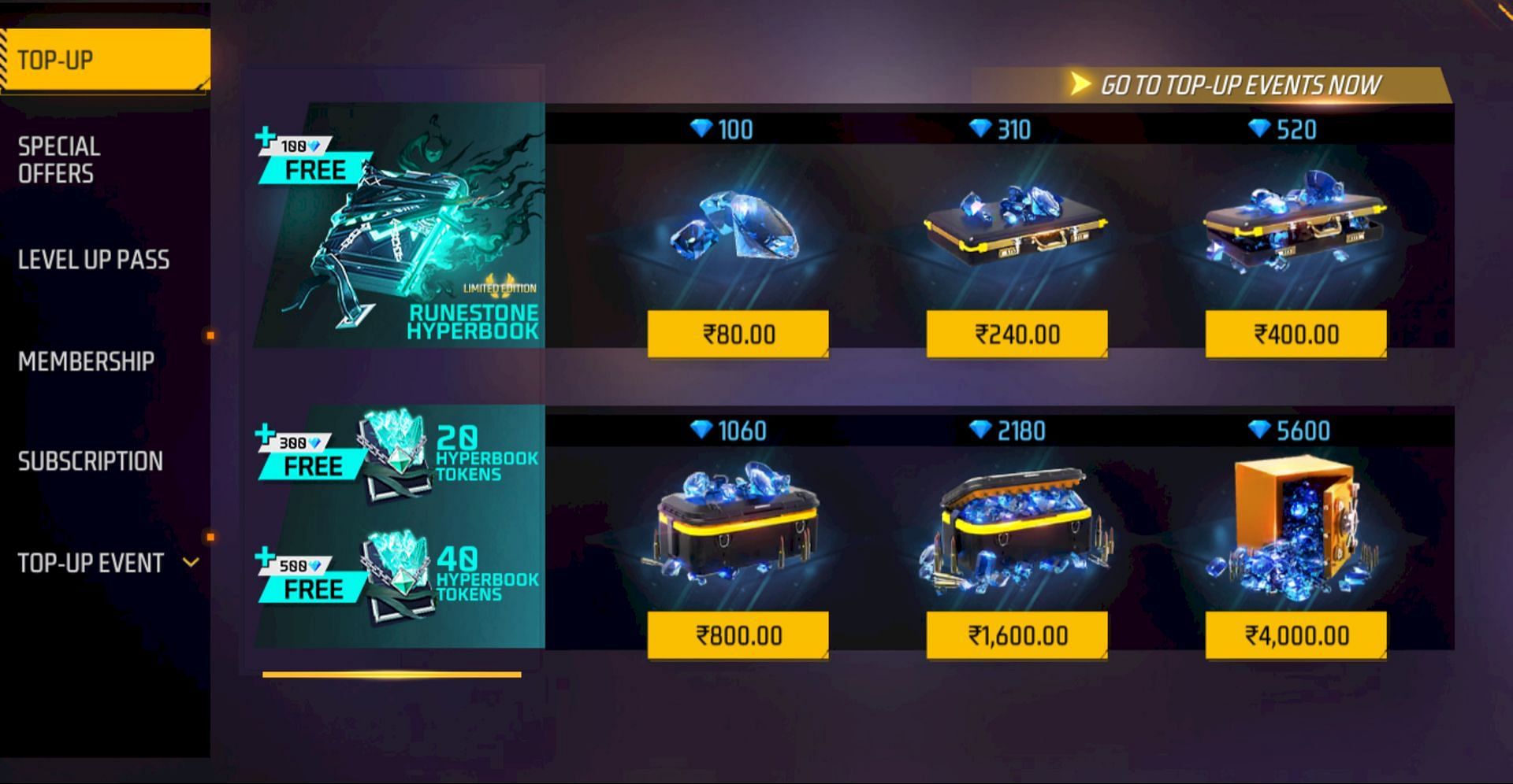 The ongoing top-up event only needs a purchase of 500 diamonds in total (Image via Garena)