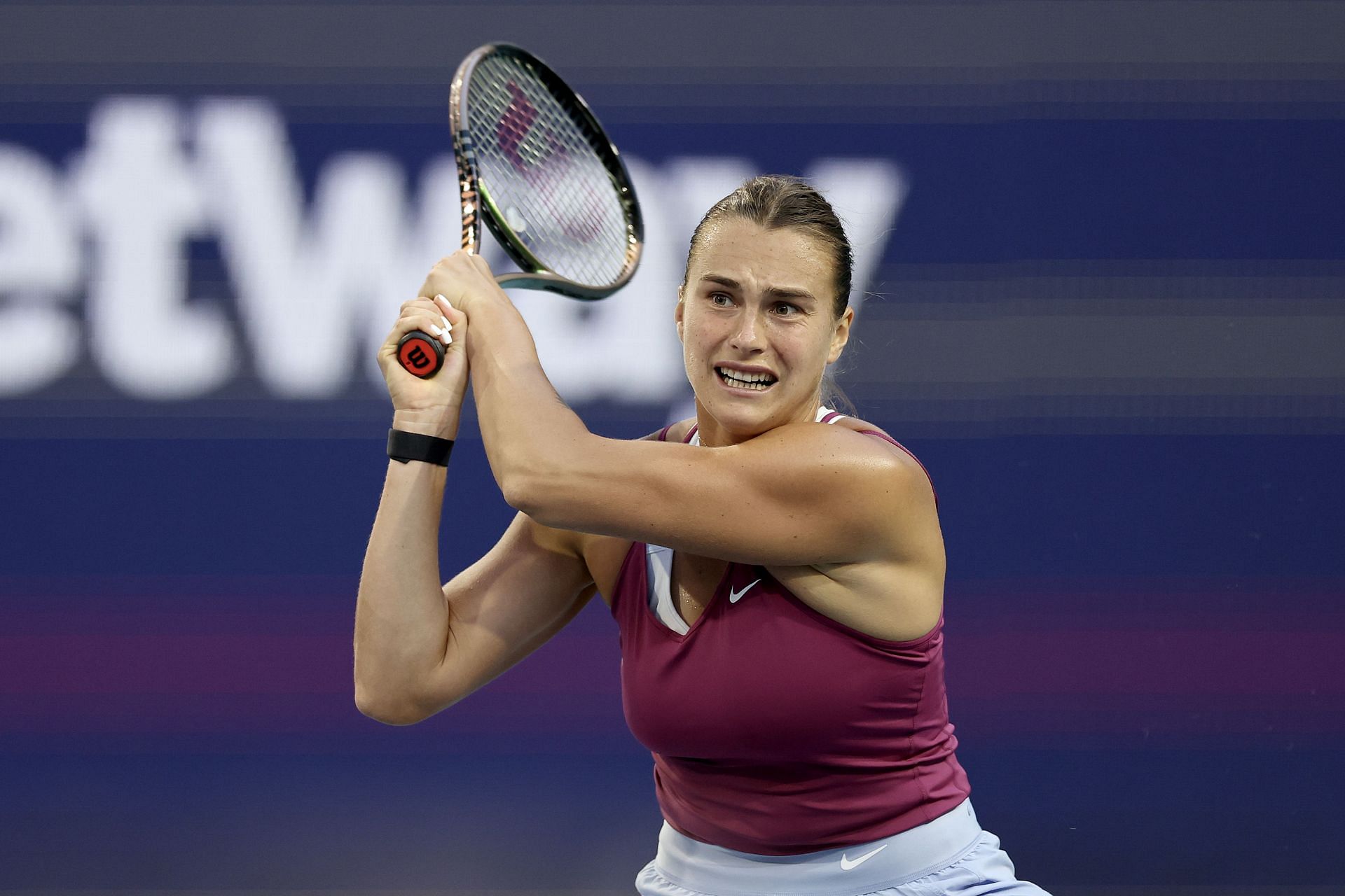 Aryna Sabalenka competes at the 2023 Miami Open.