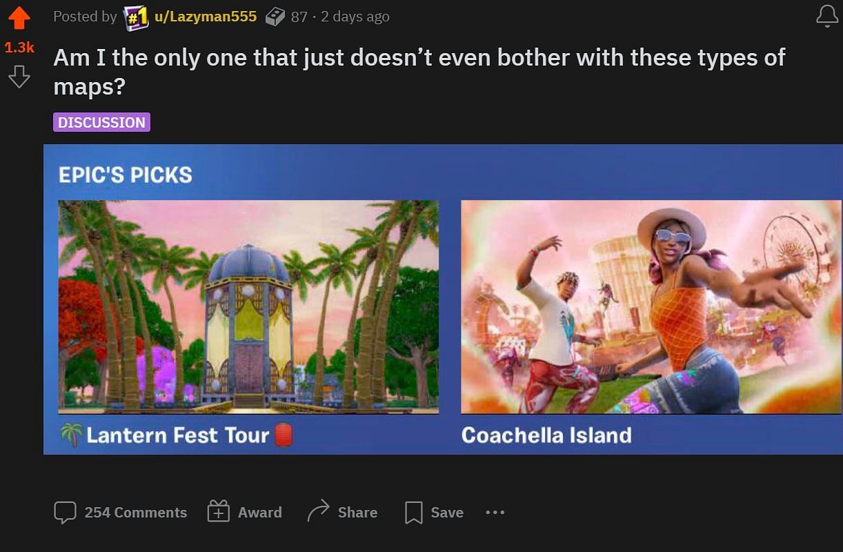 The community is not happy with Creative Maps that are created for collaborations (Image via Reddit/FortNiteBR)