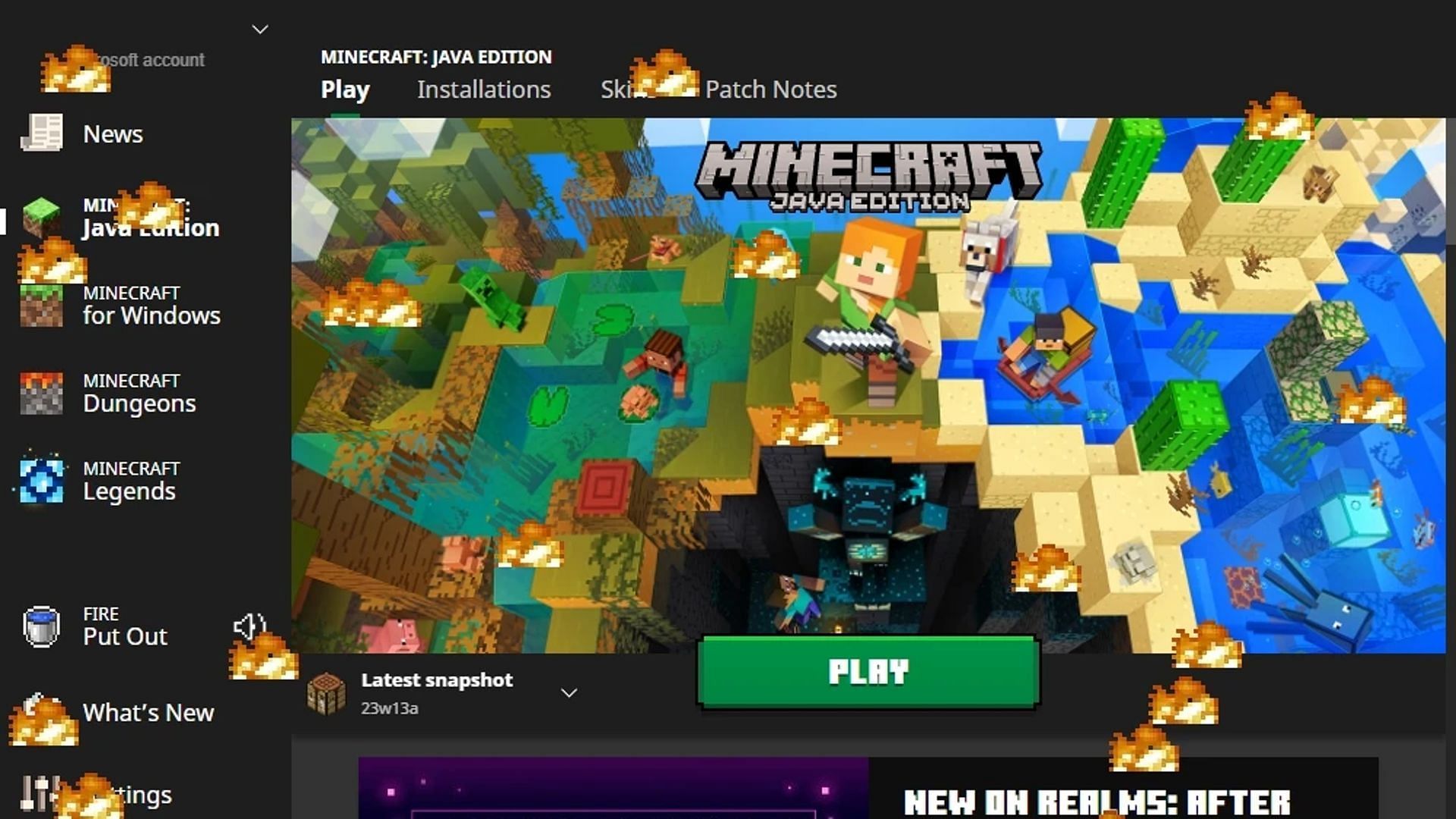 Minecraft&#039;s launcher on fire in the latest April Fool&#039;s Day Easter Egg. (Image via Mojang)