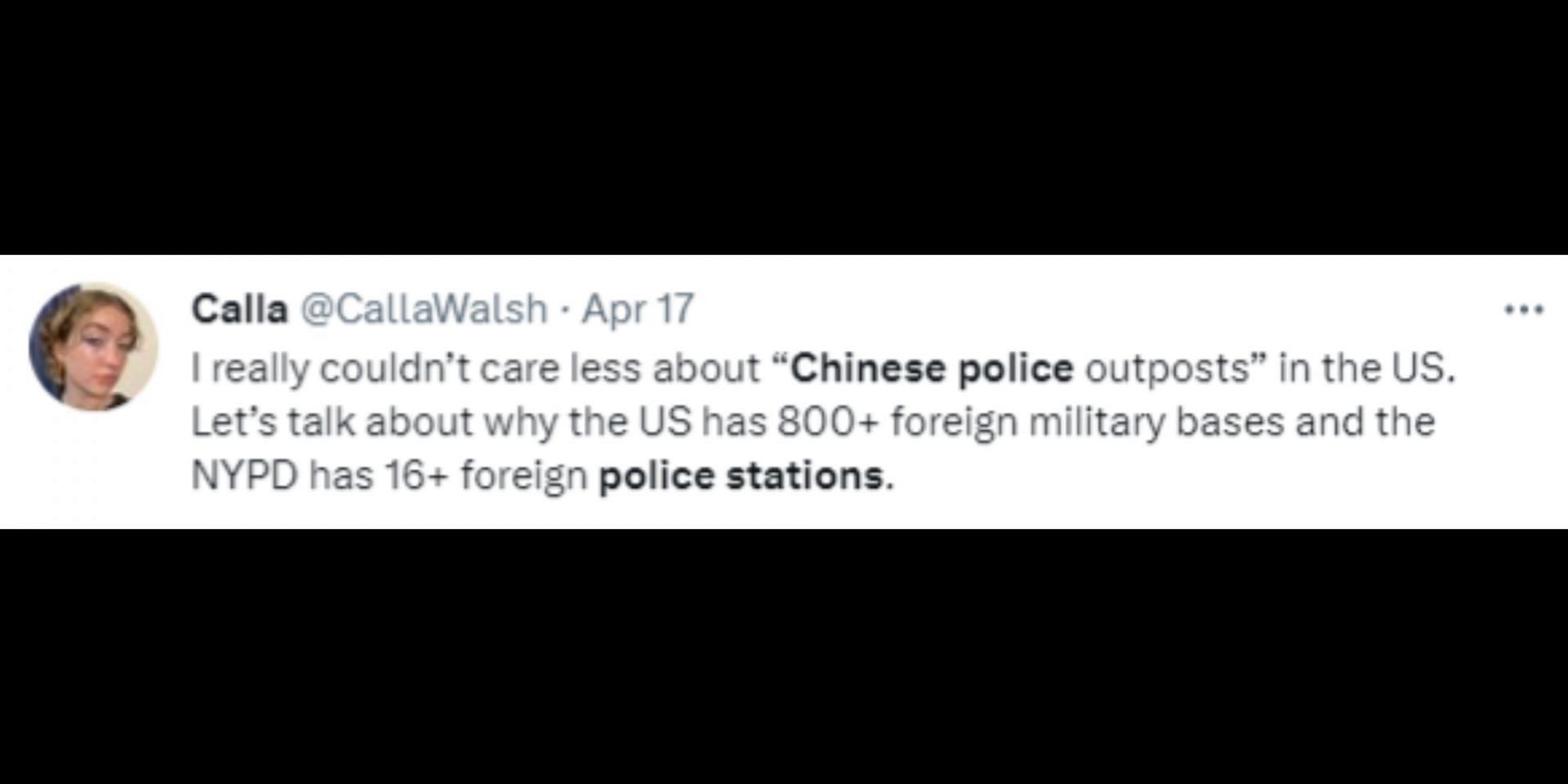 Netizens react to CCP-operated secret police stations in NYC. (Image via Twitter/@CallaWalsh)